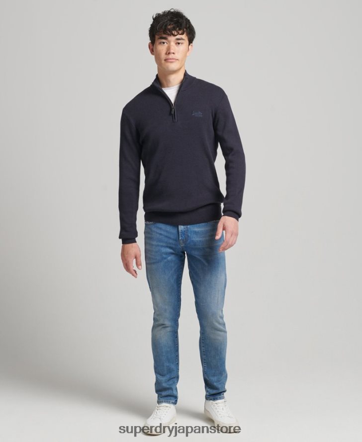 オーガニックコットン 刺繍入りヘンリースウェットシャツ 男性 Superdry 衣類 海軍 2J62PZ5308