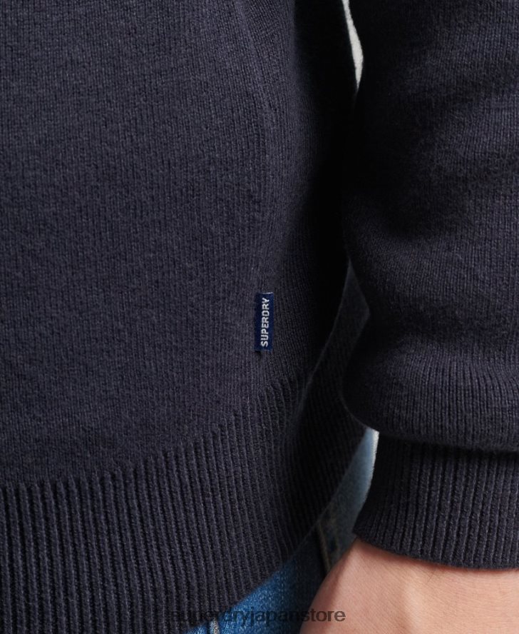 オーガニックコットン 刺繍入りヘンリースウェットシャツ 男性 Superdry 衣類 海軍 2J62PZ5308