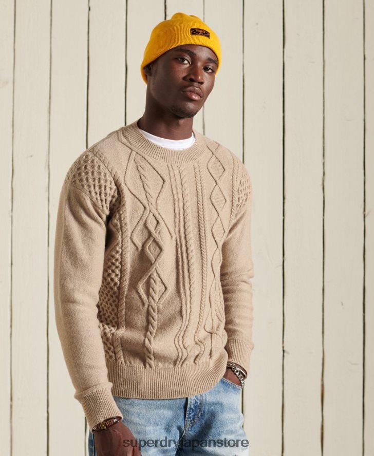 パッチワークケーブルクルージャンパー 男性 Superdry 衣類 クリーム 2J62PZ5313