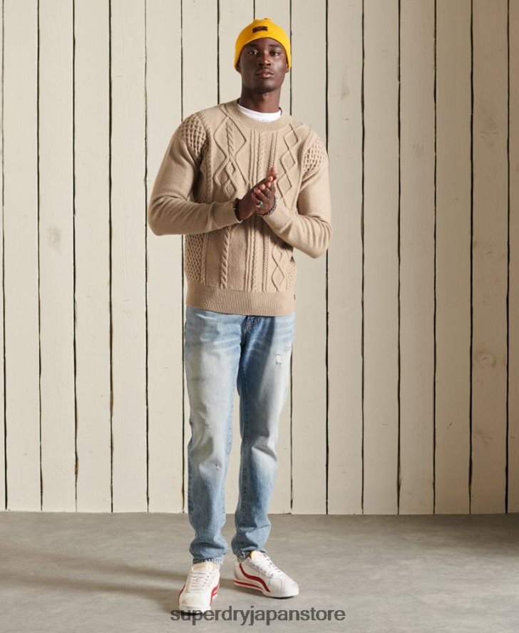 パッチワークケーブルクルージャンパー 男性 Superdry 衣類 クリーム 2J62PZ5313