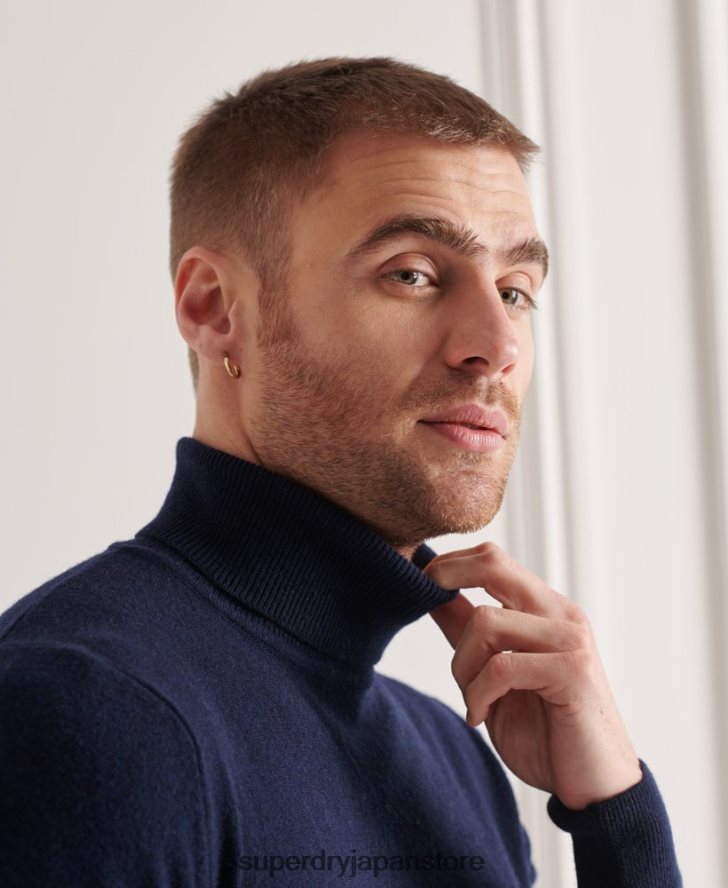 ラムウール ロールネックセーター 男性 Superdry 衣類 海軍 2J62PZ5323