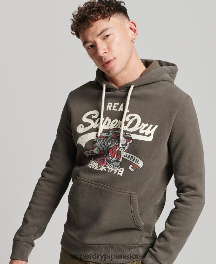 ヴィンテージロゴナラティブパーカー 男性 Superdry 衣類 濃い灰色 2J62PZ535