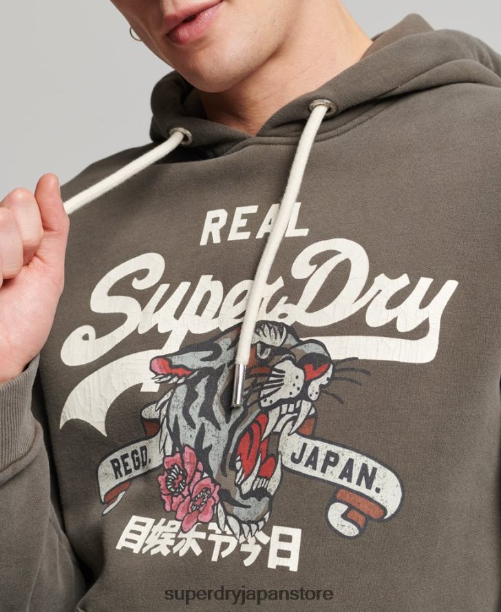 ヴィンテージロゴナラティブパーカー 男性 Superdry 衣類 濃い灰色 2J62PZ535