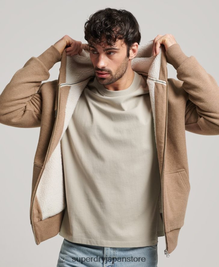 エッセンシャルボーグ裏地付きジップパーカー 男性 Superdry 衣類 茶色 2J62PZ538