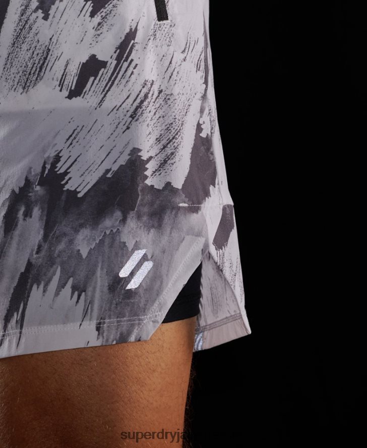 ラン プレミアム レイヤード ショーツ 男性 Superdry 衣類 グレー 2J62PZ5384