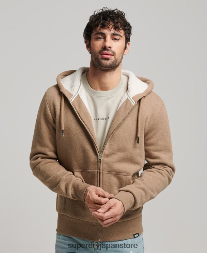 エッセンシャルボーグ裏地付きジップパーカー 男性 Superdry 衣類 茶色 2J62PZ538