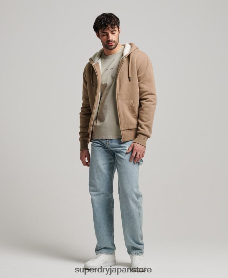 エッセンシャルボーグ裏地付きジップパーカー 男性 Superdry 衣類 茶色 2J62PZ538