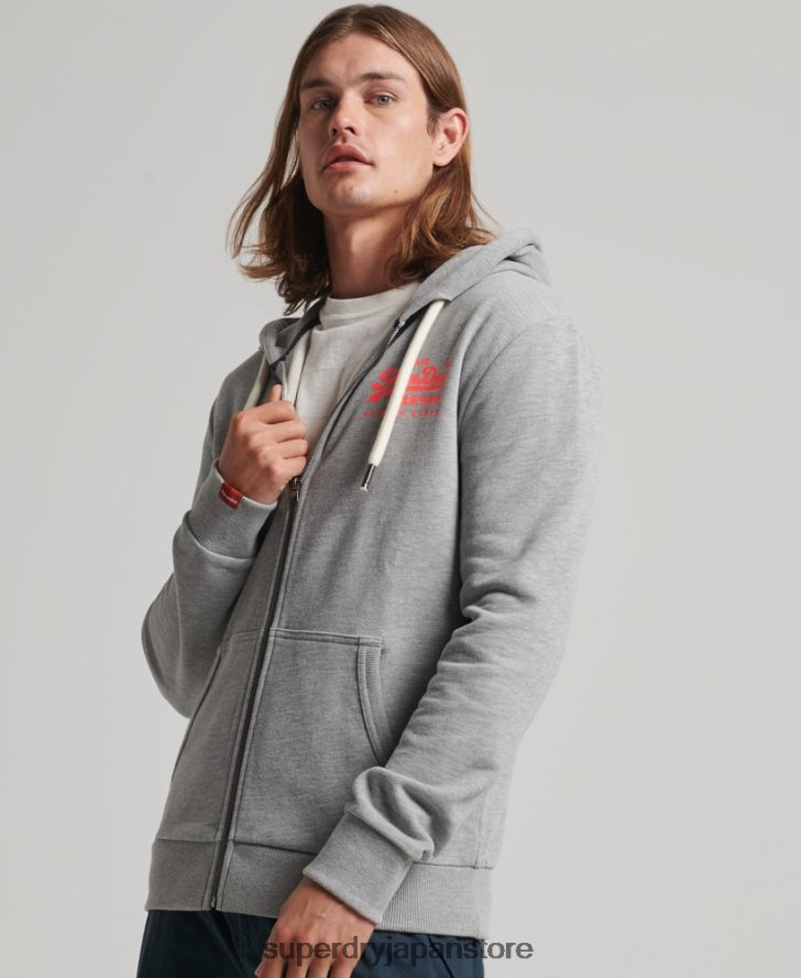 ヴィンテージロゴ ブラッシュネオンジップパーカー 男性 Superdry 衣類 グレー 2J62PZ539