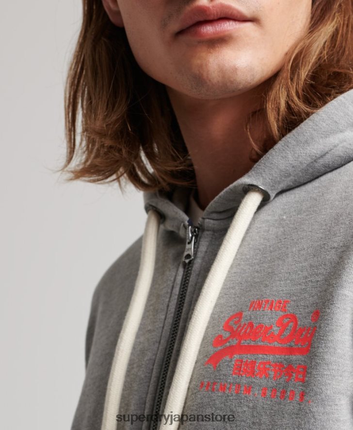 ヴィンテージロゴ ブラッシュネオンジップパーカー 男性 Superdry 衣類 グレー 2J62PZ539
