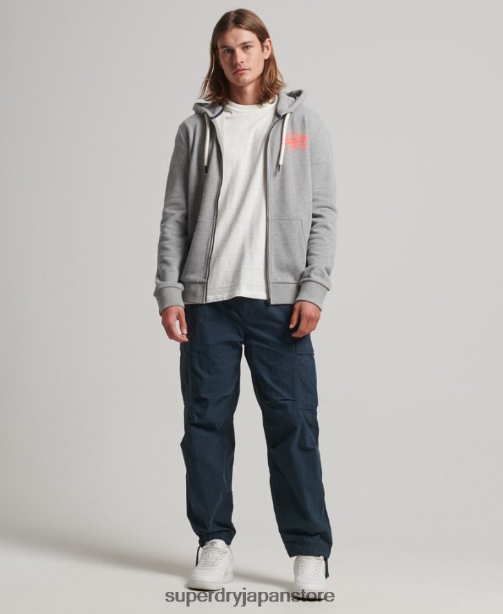 ヴィンテージロゴ ブラッシュネオンジップパーカー 男性 Superdry 衣類 グレー 2J62PZ539