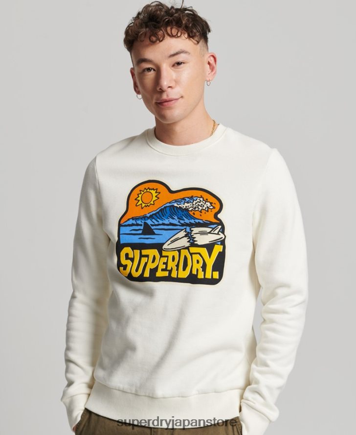 トラベルステッカー クルースウェットシャツ 男性 Superdry 衣類 白 2J62PZ542