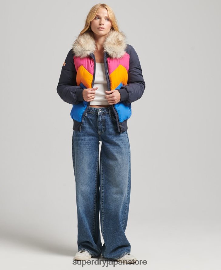 レトロパネルショートダウンコート 女性 Superdry 衣類 海軍 2J62PZ5429