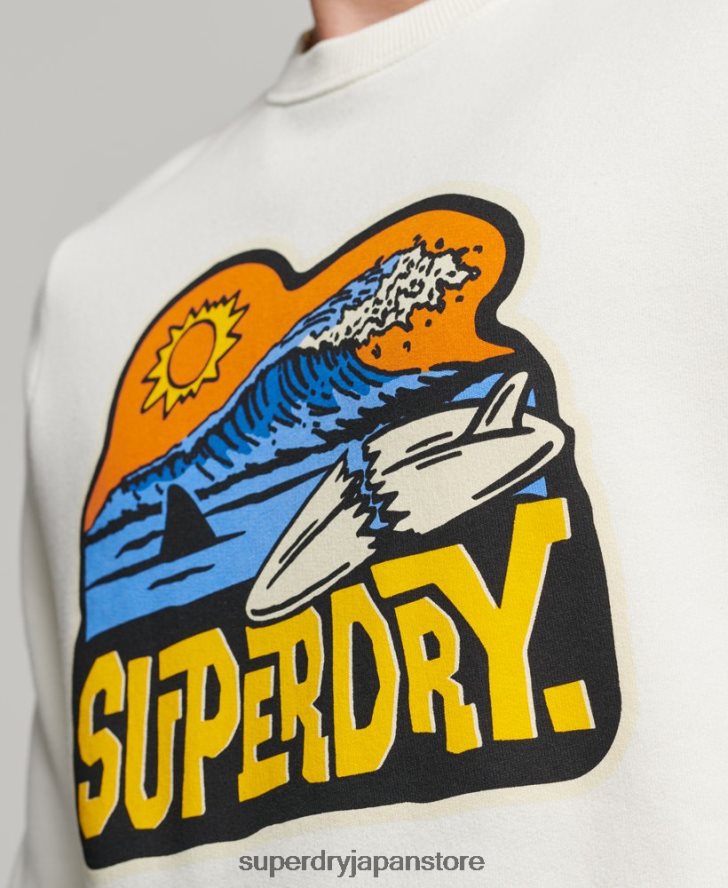 トラベルステッカー クルースウェットシャツ 男性 Superdry 衣類 白 2J62PZ542