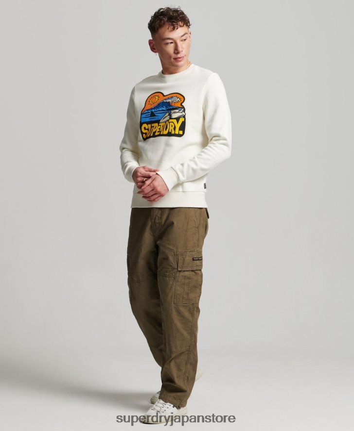 トラベルステッカー クルースウェットシャツ 男性 Superdry 衣類 白 2J62PZ542