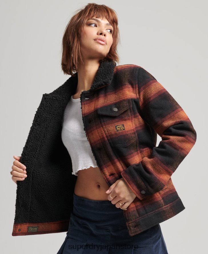 オーバーサイズ ウール シェルパ トラッカー ジャケット 女性 Superdry 衣類 赤 2J62PZ5434