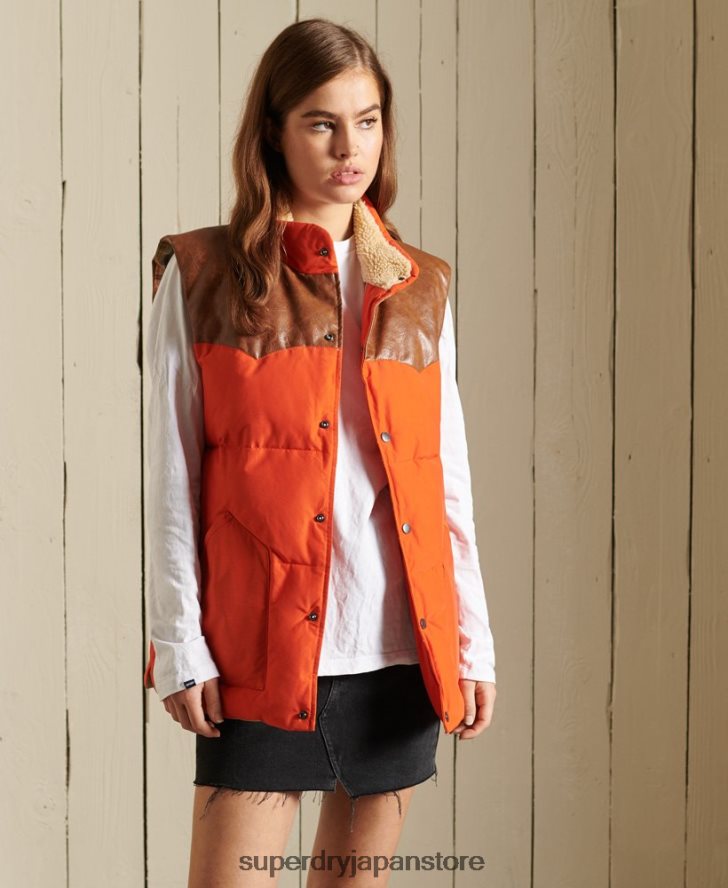 オーバーサイズ レザーミックス ジレ 女性 Superdry 衣類 オレンジ 2J62PZ5452