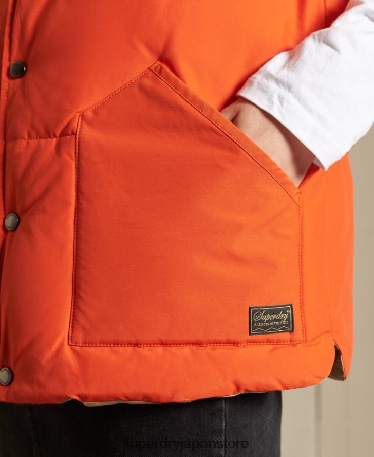 オーバーサイズ レザーミックス ジレ 女性 Superdry 衣類 オレンジ 2J62PZ5452