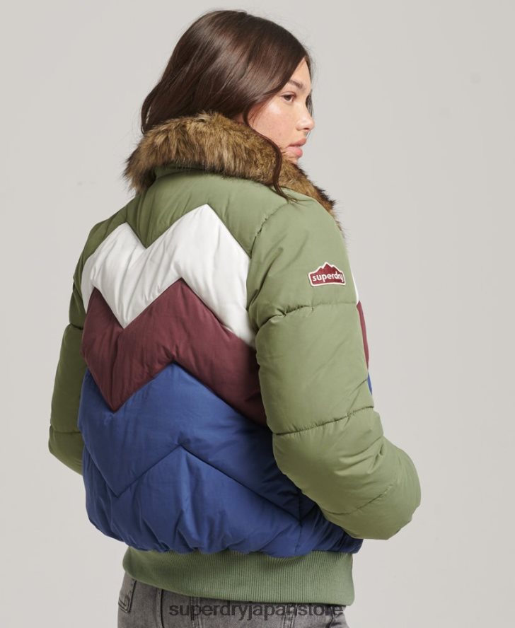 レトロパネルショートダウンコート 女性 Superdry 衣類 緑 2J62PZ5457