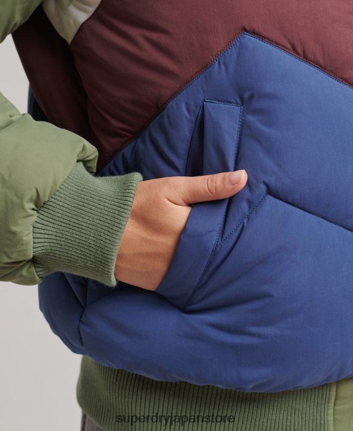 レトロパネルショートダウンコート 女性 Superdry 衣類 緑 2J62PZ5457