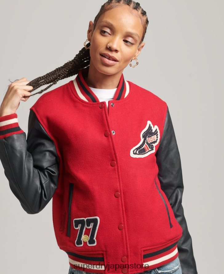 代表チームパッチ付きボンバージャケット 女性 Superdry 衣類 赤 2J62PZ5471