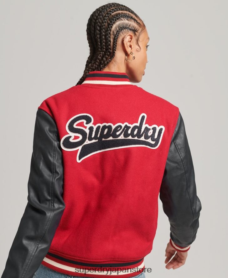 代表チームパッチ付きボンバージャケット 女性 Superdry 衣類 赤 2J62PZ5471