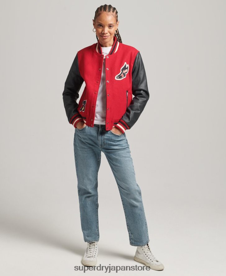 代表チームパッチ付きボンバージャケット 女性 Superdry 衣類 赤 2J62PZ5471