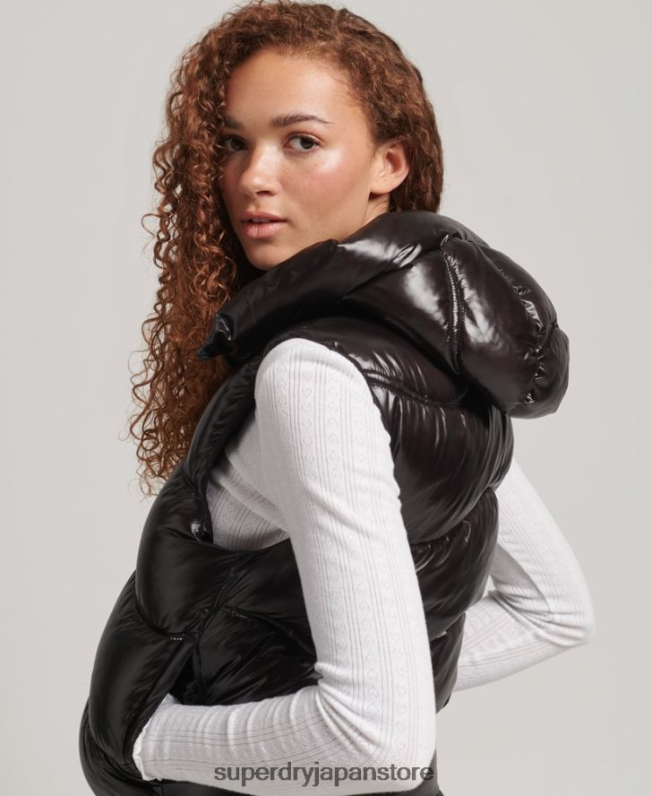 シャインキルト クロップドパッド入りジレ 女性 Superdry 衣類 黒 2J62PZ5476