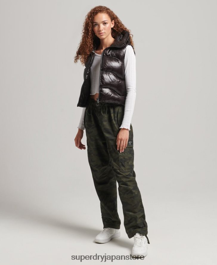シャインキルト クロップドパッド入りジレ 女性 Superdry 衣類 黒 2J62PZ5476