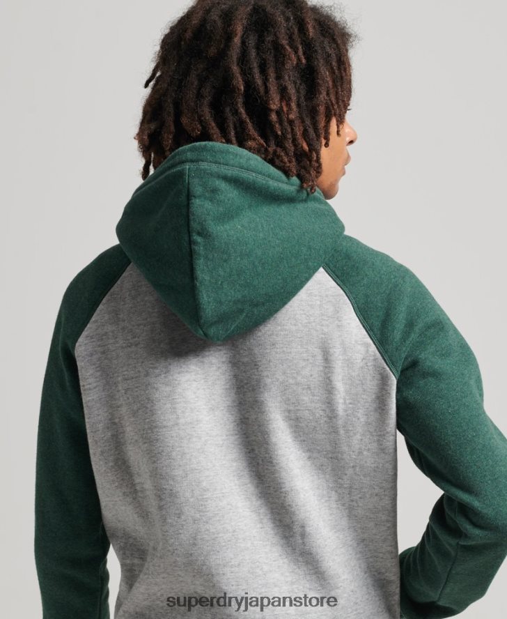 オーガニックコットンのヴィンテージロゴベースボールパーカー 男性 Superdry 衣類 緑 2J62PZ547