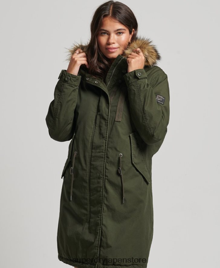 フェイクファーの本格的なミリタリーパーカーコート 女性 Superdry 衣類 緑 2J62PZ5493