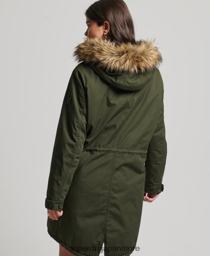 フェイクファーの本格的なミリタリーパーカーコート 女性 Superdry 衣類 緑 2J62PZ5493