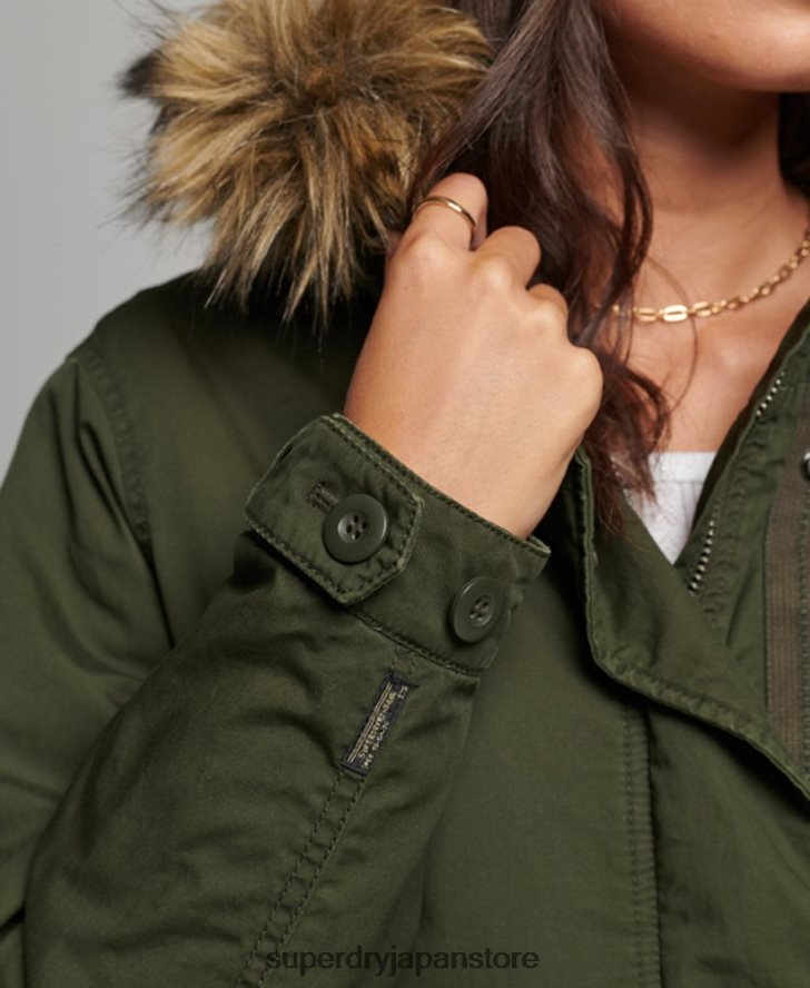 フェイクファーの本格的なミリタリーパーカーコート 女性 Superdry 衣類 緑 2J62PZ5493