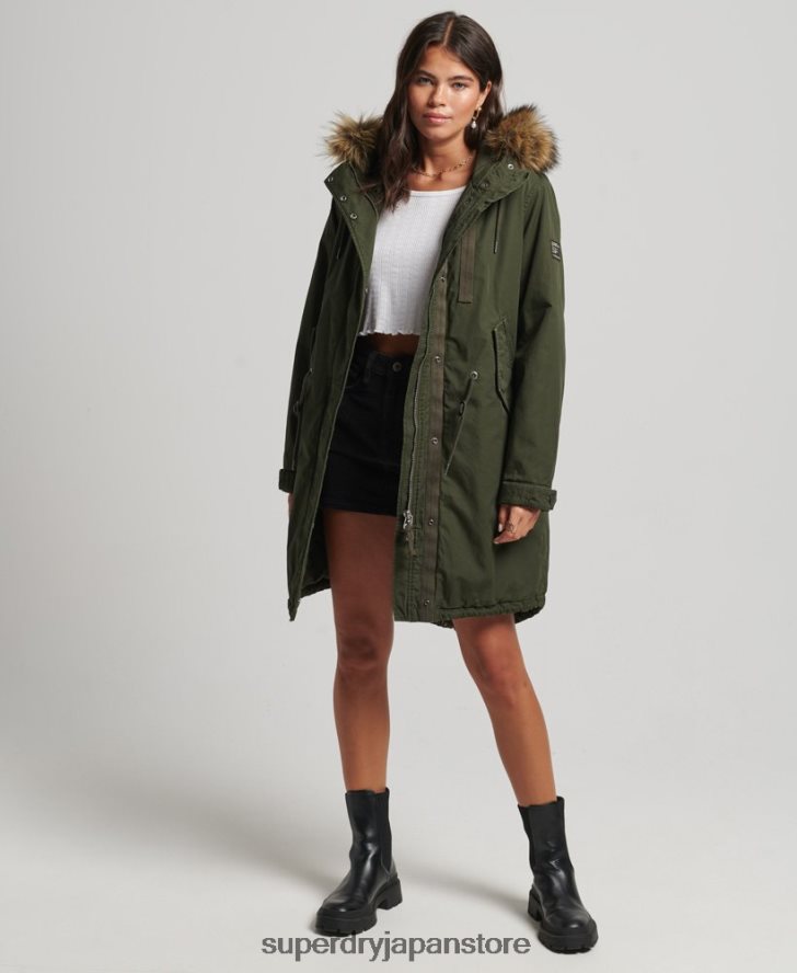 フェイクファーの本格的なミリタリーパーカーコート 女性 Superdry 衣類 緑 2J62PZ5493