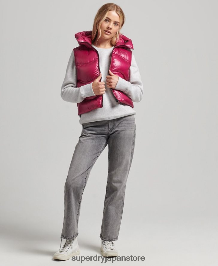 シャインキルト クロップドパッド入りジレ 女性 Superdry 衣類 ピンク 2J62PZ5505