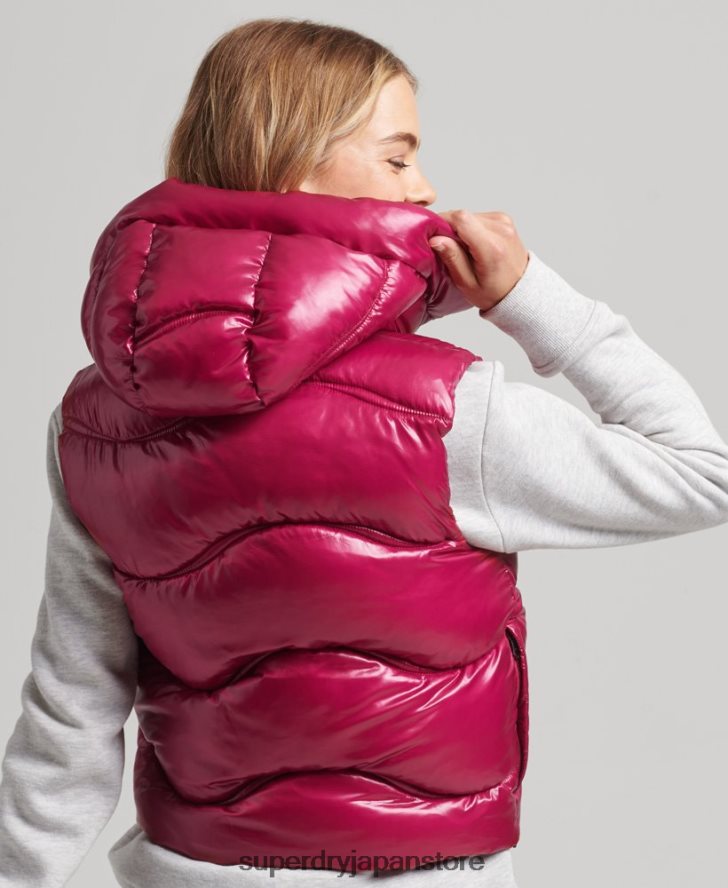 シャインキルト クロップドパッド入りジレ 女性 Superdry 衣類 ピンク 2J62PZ5505