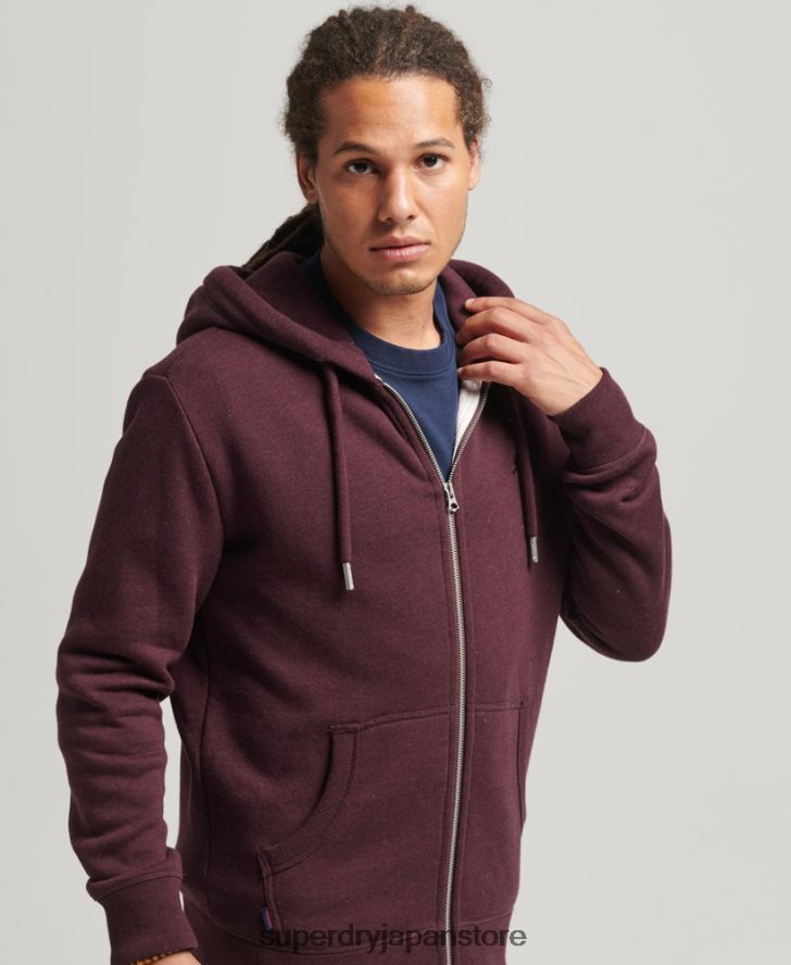オーガニックコットン ヴィンテージロゴ刺繍ジップパーカー 男性 Superdry 衣類 赤 2J62PZ551