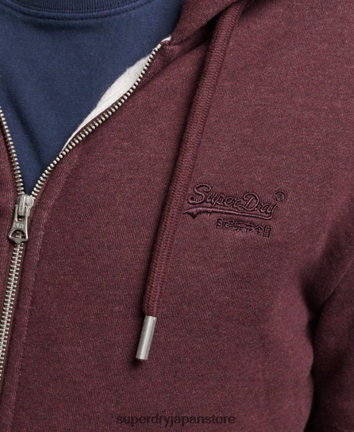 オーガニックコットン ヴィンテージロゴ刺繍ジップパーカー 男性 Superdry 衣類 赤 2J62PZ551