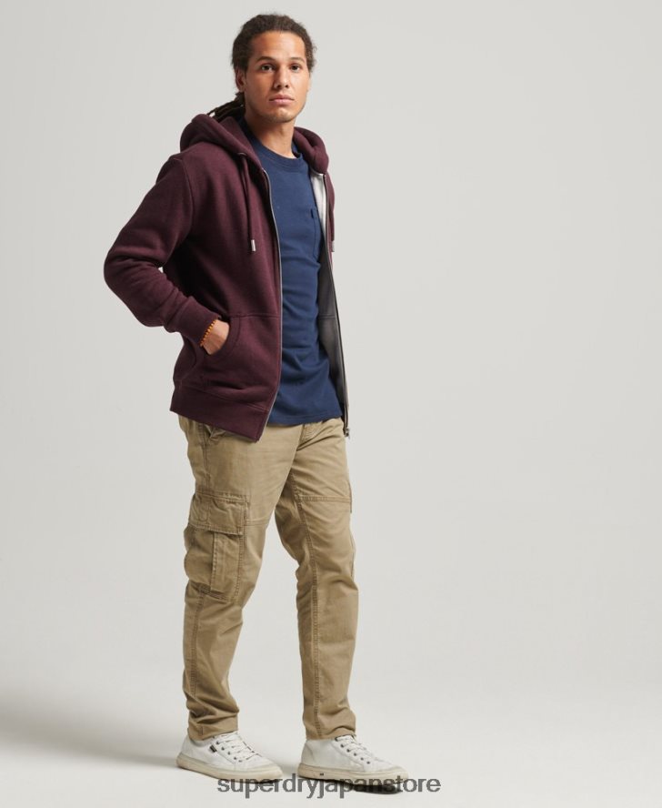 オーガニックコットン ヴィンテージロゴ刺繍ジップパーカー 男性 Superdry 衣類 赤 2J62PZ551