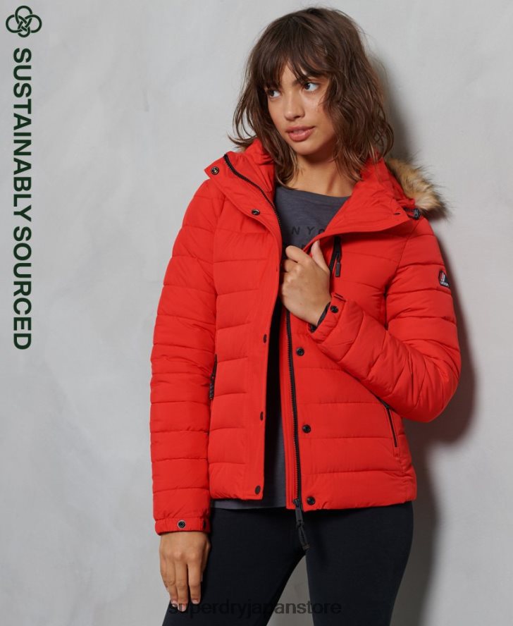 クラシック フェイクファー フジ ジャケット 女性 Superdry 衣類 赤 2J62PZ5542