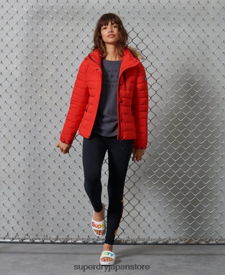 クラシック フェイクファー フジ ジャケット 女性 Superdry 衣類 赤 2J62PZ5542