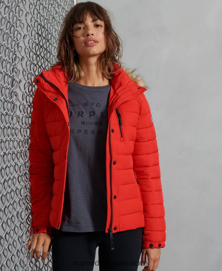 クラシック フェイクファー フジ ジャケット 女性 Superdry 衣類 赤 2J62PZ5542