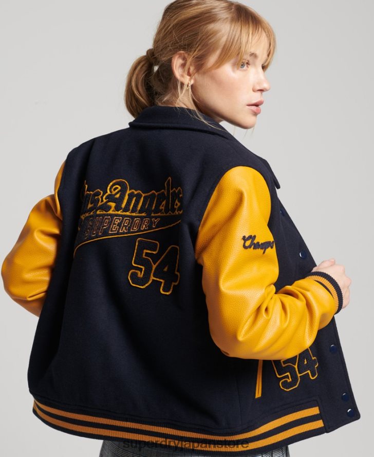 ビンテージ混合代表ボンバー 女性 Superdry 衣類 海軍 2J62PZ5553