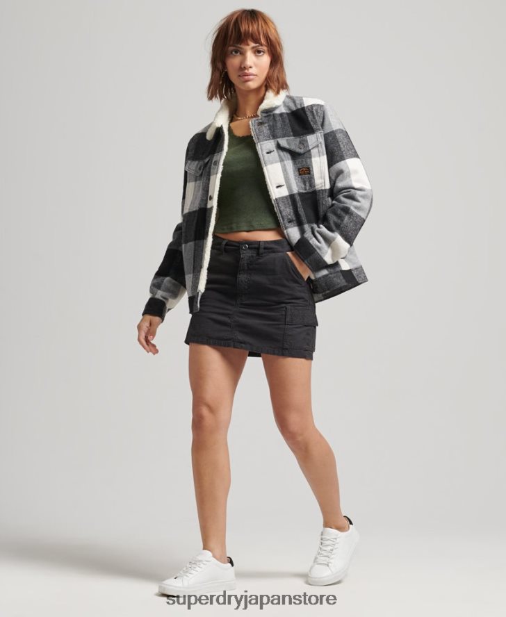 オーバーサイズ ウール シェルパ トラッカー ジャケット 女性 Superdry 衣類 黒 2J62PZ5564