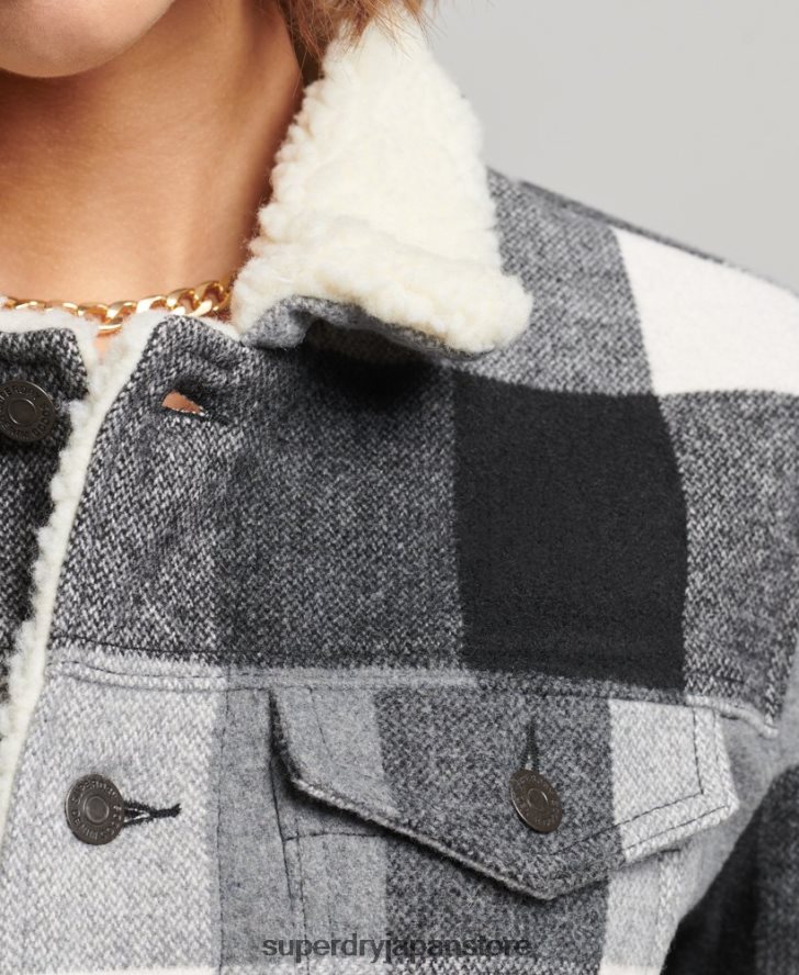 オーバーサイズ ウール シェルパ トラッカー ジャケット 女性 Superdry 衣類 黒 2J62PZ5564