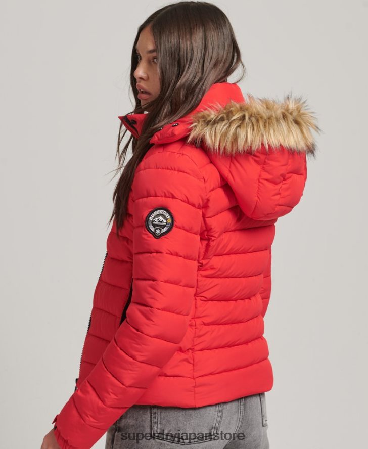 フェイクファーショートフード付きパファージャケット 女性 Superdry 衣類 赤 2J62PZ5571