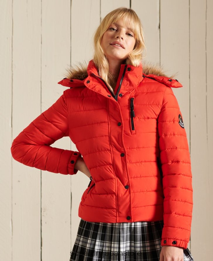 クラシック フェイクファー フジ ジャケット 女性 Superdry 衣類 赤 2J62PZ5577