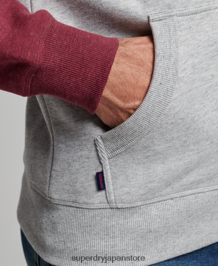 ヴィンテージロゴ刺繍ベースボールジップパーカー 男性 Superdry 衣類 ライトグレー 2J62PZ557