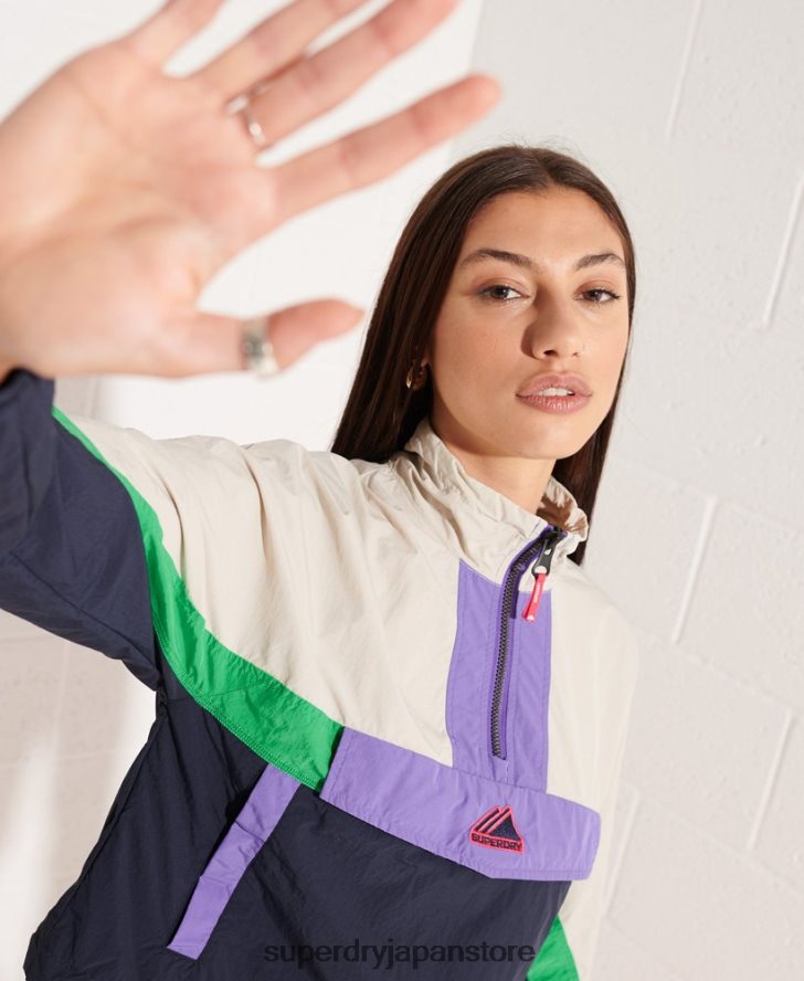 カラーブロック トラック オーバーヘッド ジャケット 女性 Superdry 衣類 海軍 2J62PZ5592
