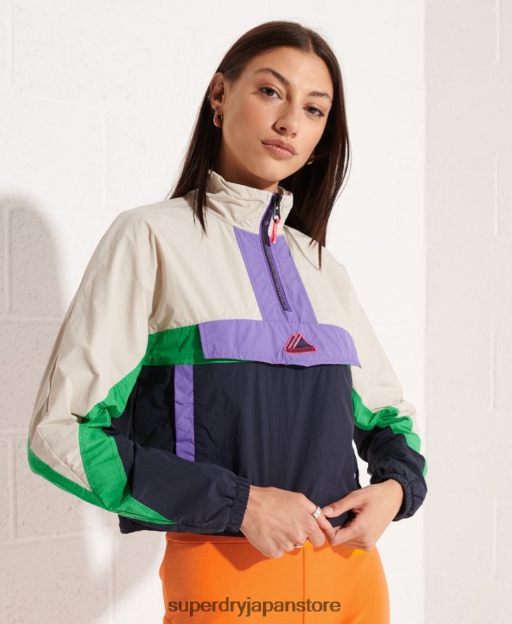 カラーブロック トラック オーバーヘッド ジャケット 女性 Superdry 衣類 海軍 2J62PZ5592