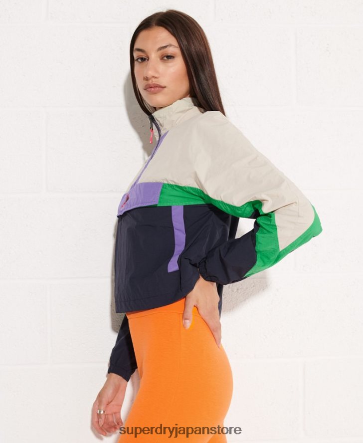 カラーブロック トラック オーバーヘッド ジャケット 女性 Superdry 衣類 海軍 2J62PZ5592